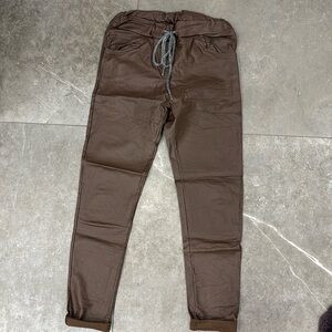 Venti6 Faux Leather Crinkle Jogger Brown size Small